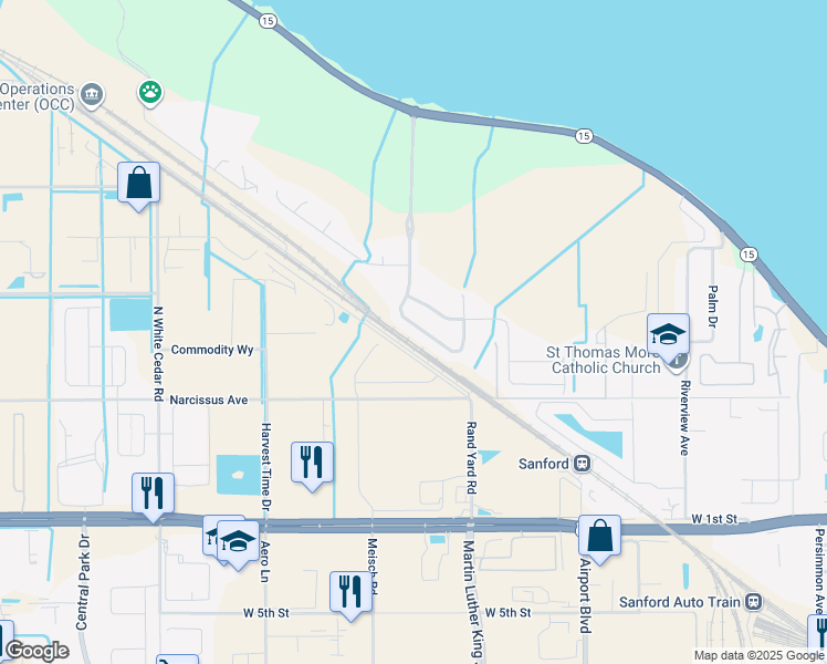 map of restaurants, bars, coffee shops, grocery stores, and more near 147 Walnut Crest Run in Sanford
