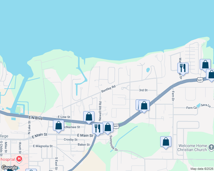 map of restaurants, bars, coffee shops, grocery stores, and more near 841 Oaks Shores Road in Leesburg