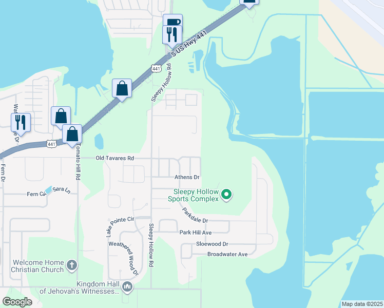 map of restaurants, bars, coffee shops, grocery stores, and more near 2771 Athens Drive in Leesburg