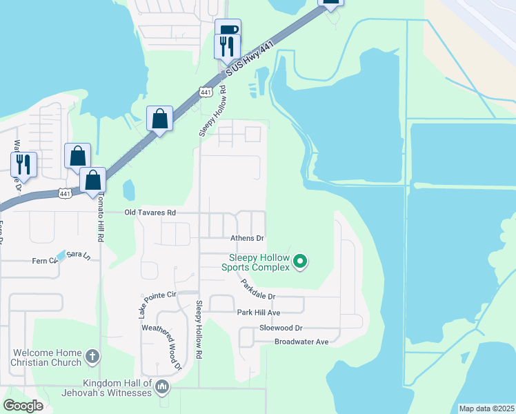 map of restaurants, bars, coffee shops, grocery stores, and more near 2767 Athens Drive in Leesburg