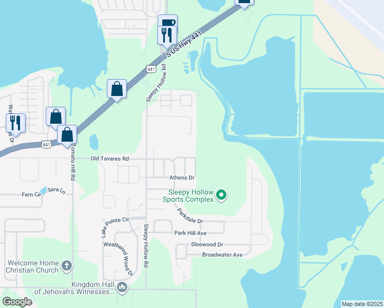 map of restaurants, bars, coffee shops, grocery stores, and more near 2771 Athens Drive in Leesburg
