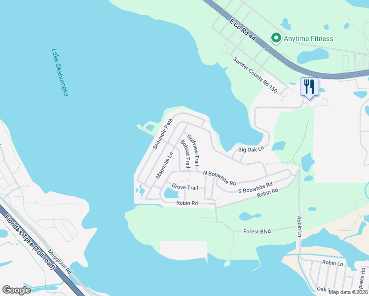 map of restaurants, bars, coffee shops, grocery stores, and more near 6 Bobcat Trail in Wildwood