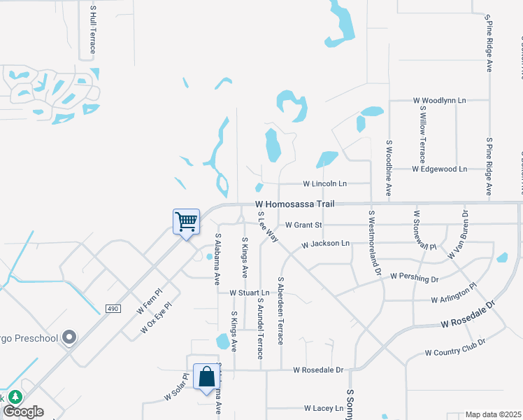 map of restaurants, bars, coffee shops, grocery stores, and more near 3025 South Lee Way in Homosassa