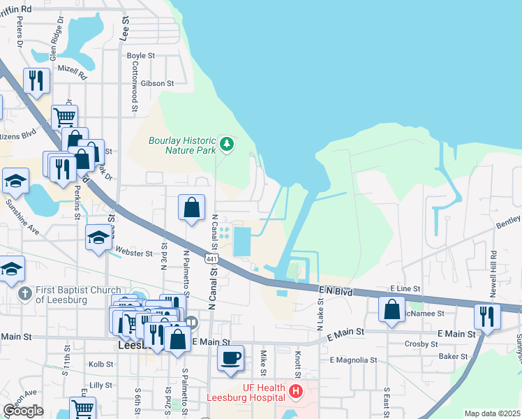 map of restaurants, bars, coffee shops, grocery stores, and more near 600 Pat Road in Leesburg