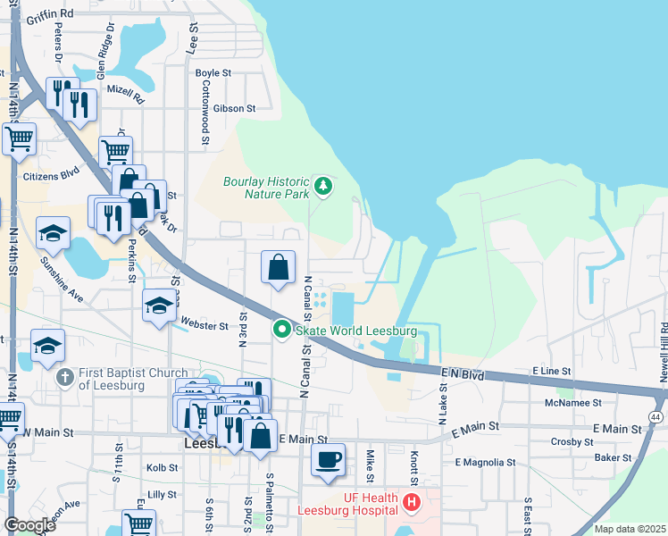 map of restaurants, bars, coffee shops, grocery stores, and more near 200 Lowe Road in Leesburg