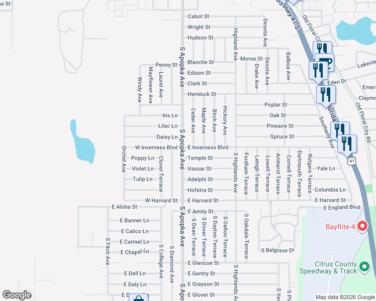 map of restaurants, bars, coffee shops, grocery stores, and more near 120 Temple Street in Inverness