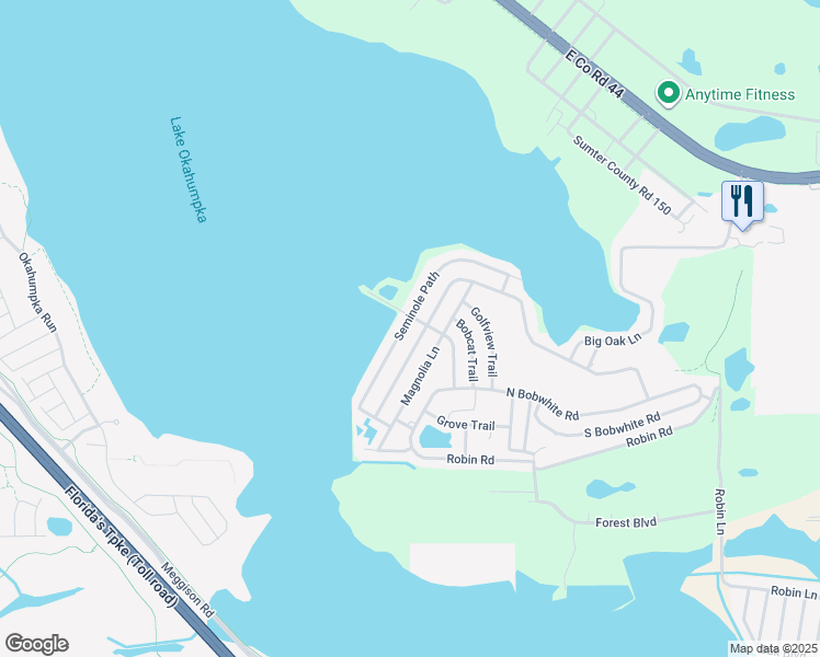 map of restaurants, bars, coffee shops, grocery stores, and more near 47 Seminole Path in Wildwood