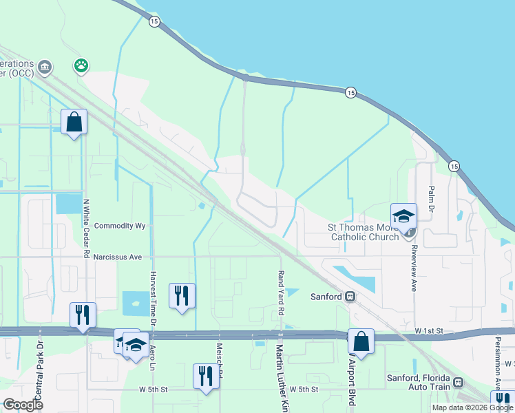 map of restaurants, bars, coffee shops, grocery stores, and more near 147 Walnut Crest Run in Sanford