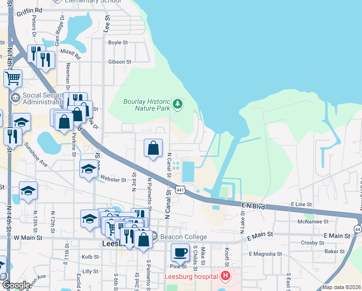 map of restaurants, bars, coffee shops, grocery stores, and more near Lowe Road in Leesburg