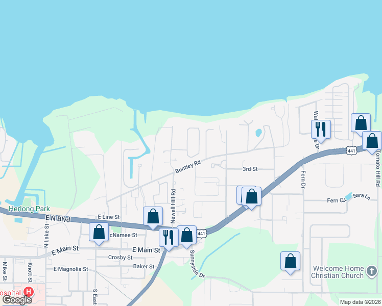 map of restaurants, bars, coffee shops, grocery stores, and more near 841 Oaks Shores Road in Leesburg