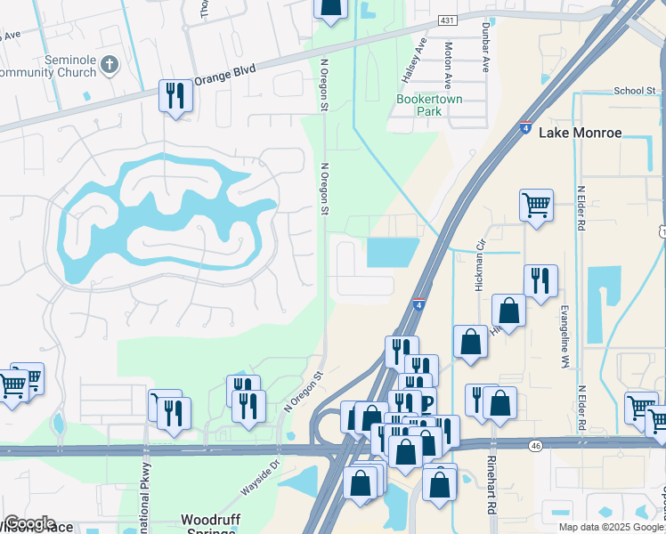map of restaurants, bars, coffee shops, grocery stores, and more near 476 Bottlebrush Loop in Sanford