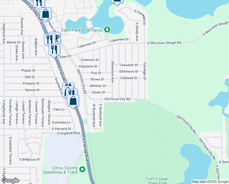 map of restaurants, bars, coffee shops, grocery stores, and more near 1002 Sherwood Avenue in Inverness