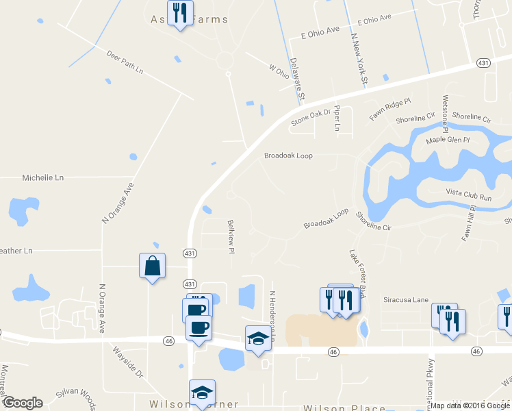 map of restaurants, bars, coffee shops, grocery stores, and more near 626 Broadoak Loop in Sanford