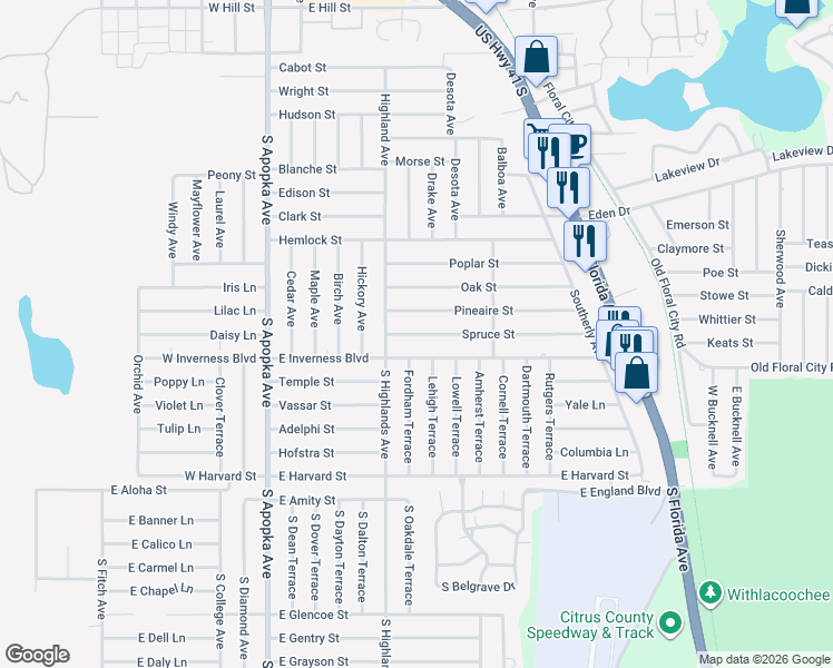 map of restaurants, bars, coffee shops, grocery stores, and more near 508 Spruce Street in Inverness