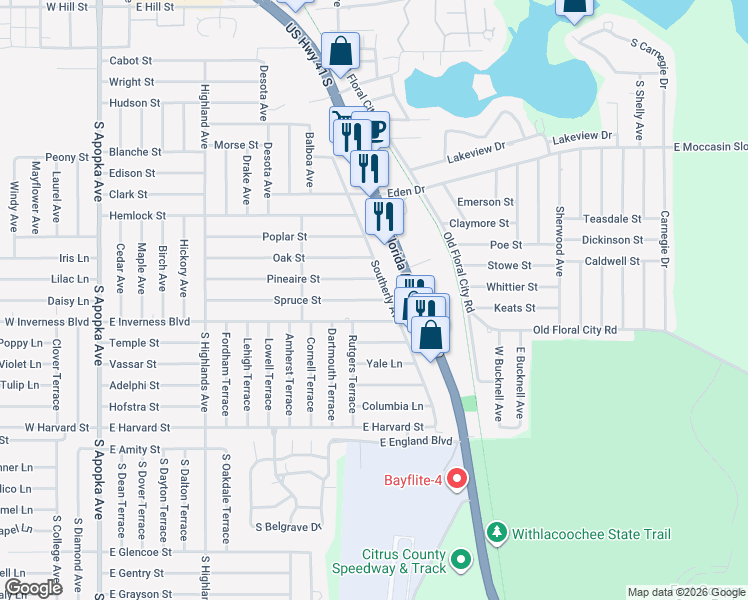 map of restaurants, bars, coffee shops, grocery stores, and more near 916 Spruce Street in Inverness