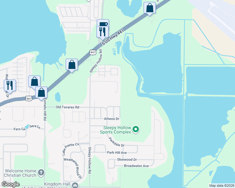 map of restaurants, bars, coffee shops, grocery stores, and more near 2771 Athens Drive in Leesburg