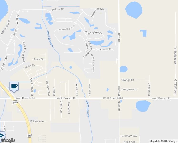 map of restaurants, bars, coffee shops, grocery stores, and more near 9044 Saint Andrews Way in Mount Dora