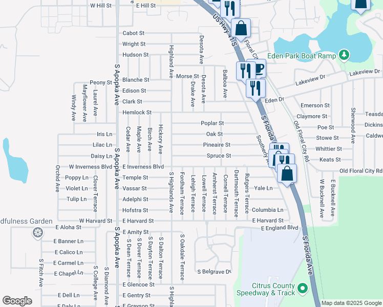 map of restaurants, bars, coffee shops, grocery stores, and more near 516 Spruce Street in Inverness