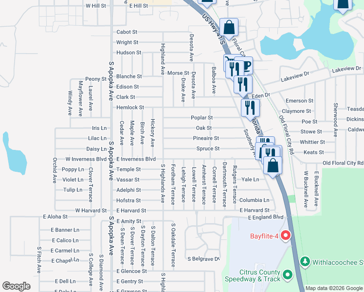 map of restaurants, bars, coffee shops, grocery stores, and more near 508 Spruce Street in Inverness