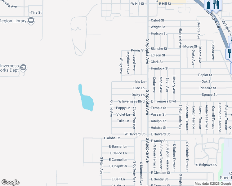 map of restaurants, bars, coffee shops, grocery stores, and more near 934 Orchid Avenue in Inverness