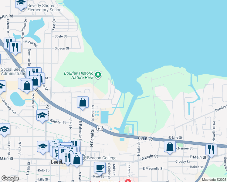 map of restaurants, bars, coffee shops, grocery stores, and more near 104 Christine Drive in Leesburg