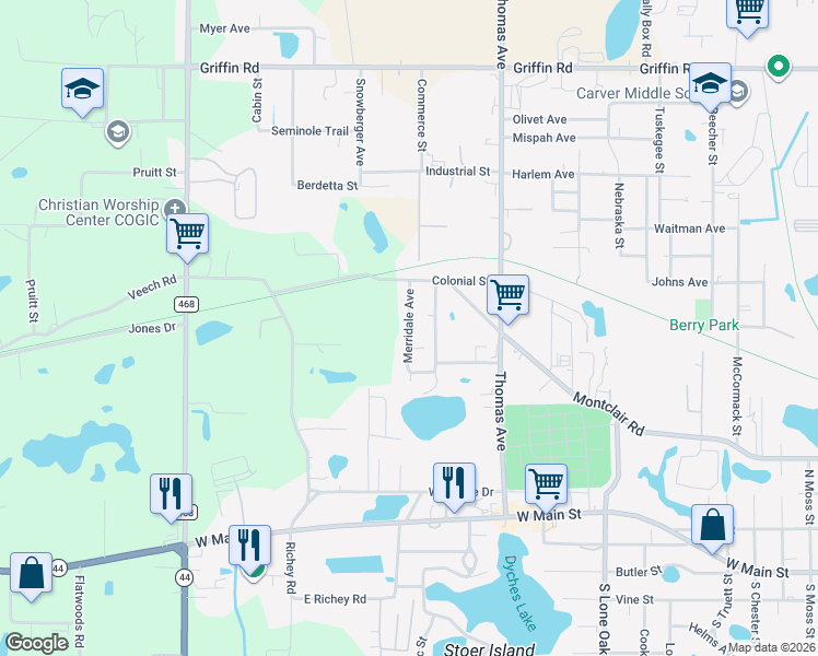 map of restaurants, bars, coffee shops, grocery stores, and more near 751 Merridale Avenue in Leesburg