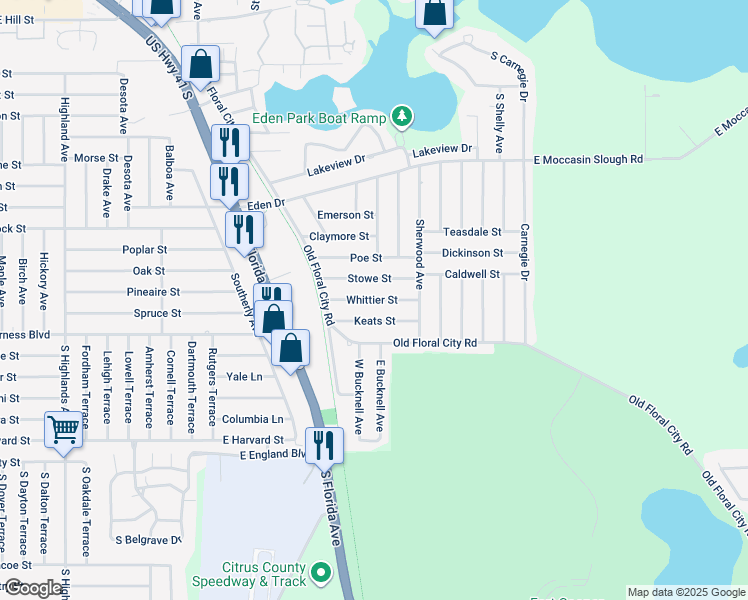 map of restaurants, bars, coffee shops, grocery stores, and more near 1405 Whittier Street in Inverness
