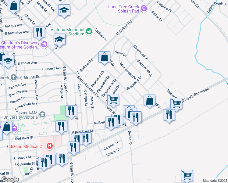 map of restaurants, bars, coffee shops, grocery stores, and more near 201 Palmwood Drive in Victoria