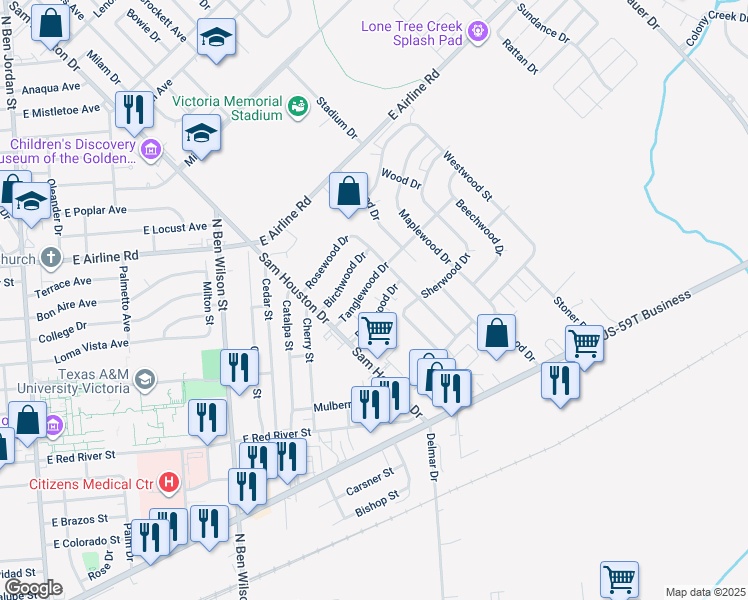 map of restaurants, bars, coffee shops, grocery stores, and more near 207 Palmwood Drive in Victoria