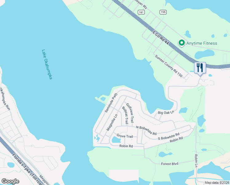 map of restaurants, bars, coffee shops, grocery stores, and more near 28 Seminole Path in Wildwood