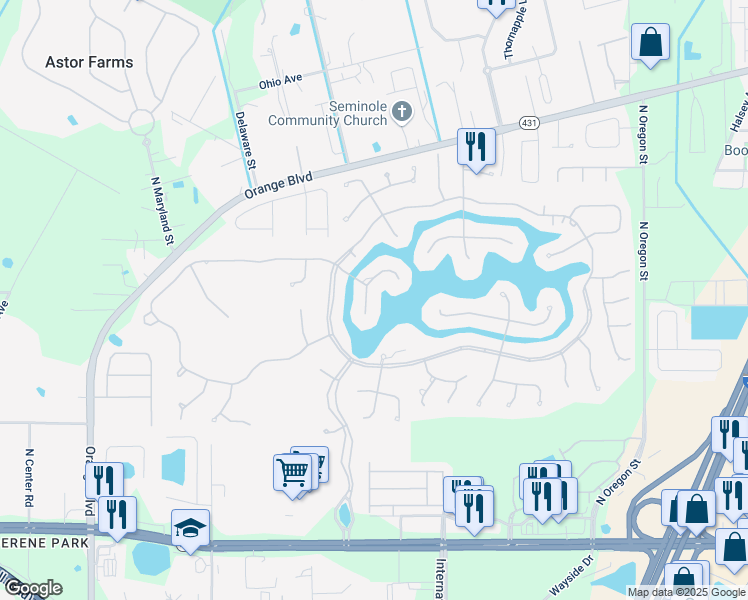 map of restaurants, bars, coffee shops, grocery stores, and more near 4887 Red Brick Run in Sanford