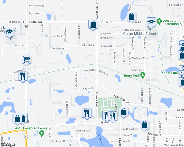 map of restaurants, bars, coffee shops, grocery stores, and more near 2422 Montclair Road in Leesburg