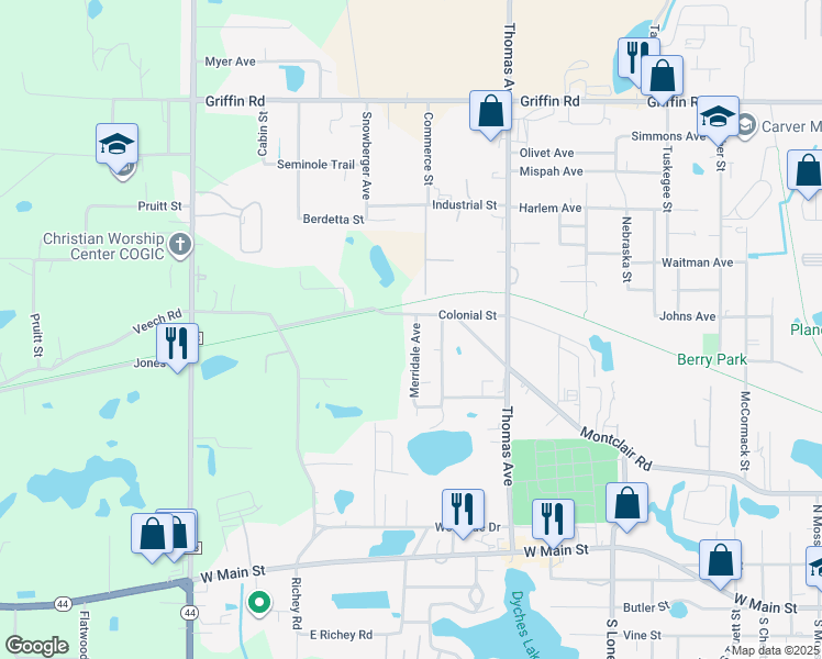 map of restaurants, bars, coffee shops, grocery stores, and more near 813 Merridale Avenue in Leesburg