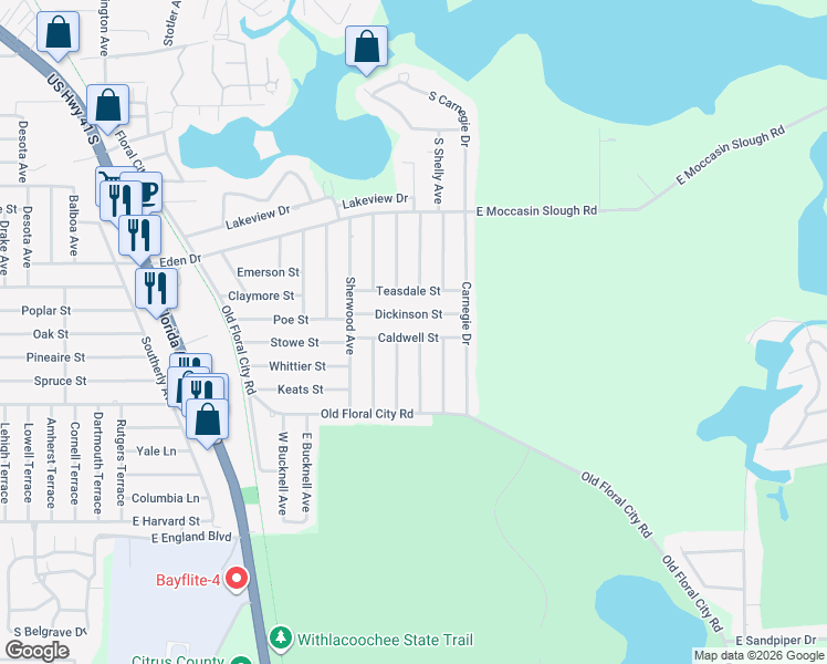 map of restaurants, bars, coffee shops, grocery stores, and more near 1714 Caldwell Street in Inverness