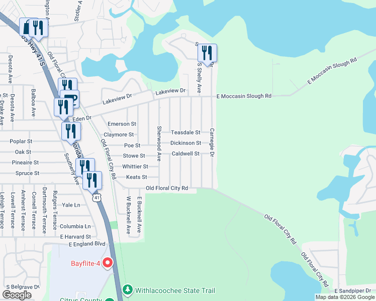 map of restaurants, bars, coffee shops, grocery stores, and more near 1714 Caldwell Street in Inverness
