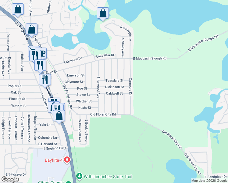 map of restaurants, bars, coffee shops, grocery stores, and more near 1714 Caldwell Street in Inverness
