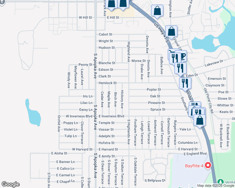 map of restaurants, bars, coffee shops, grocery stores, and more near 913 Birch Avenue in Inverness