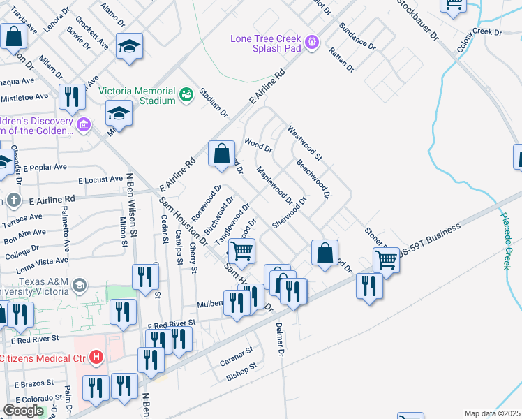 map of restaurants, bars, coffee shops, grocery stores, and more near 605 Rosewood Drive in Victoria