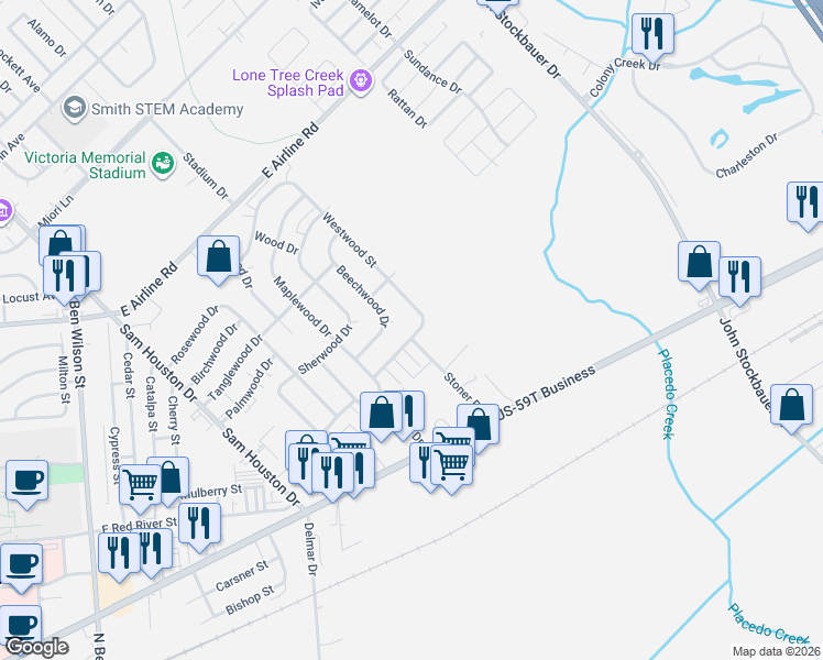 map of restaurants, bars, coffee shops, grocery stores, and more near 1018 Westwood Street in Victoria