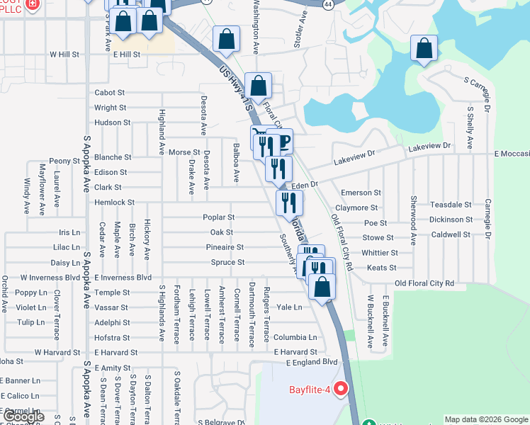 map of restaurants, bars, coffee shops, grocery stores, and more near 809 Hemlock Street in Inverness