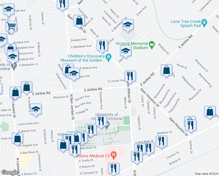 map of restaurants, bars, coffee shops, grocery stores, and more near 3301 Janice Street in Victoria