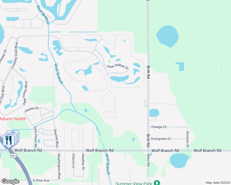 map of restaurants, bars, coffee shops, grocery stores, and more near 8009 Saint Andrews Way in Mount Dora