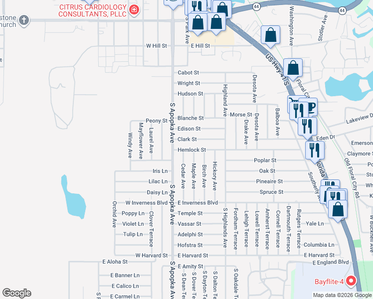 map of restaurants, bars, coffee shops, grocery stores, and more near 118 Hemlock Street in Inverness