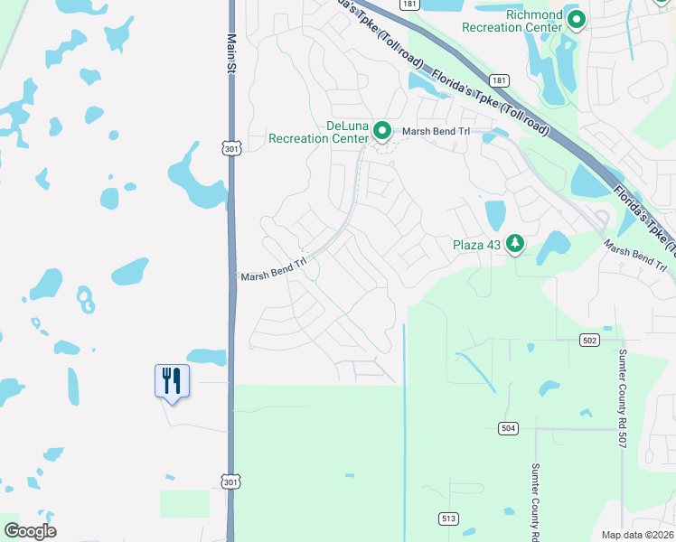 map of restaurants, bars, coffee shops, grocery stores, and more near 4505 U.S. 301 in Wildwood