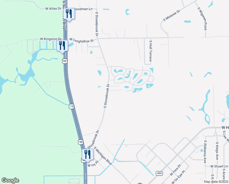 map of restaurants, bars, coffee shops, grocery stores, and more near 8310 West Amelia Court in Homosassa