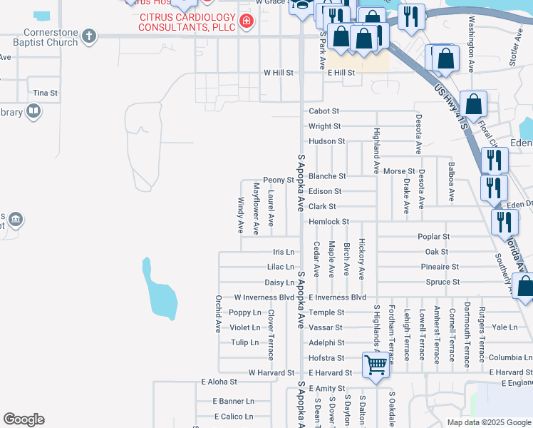 map of restaurants, bars, coffee shops, grocery stores, and more near 806 Laurel Avenue in Inverness