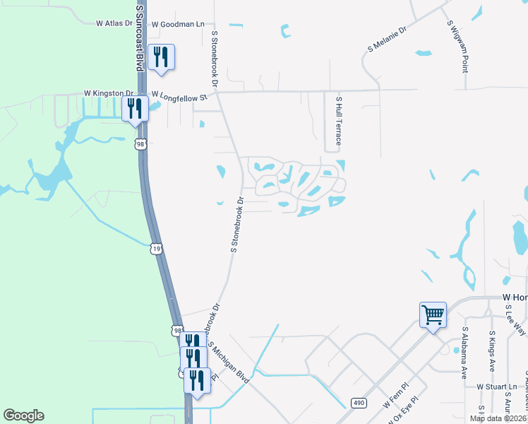 map of restaurants, bars, coffee shops, grocery stores, and more near 8310 West Amelia Court in Homosassa