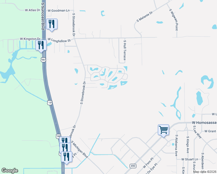 map of restaurants, bars, coffee shops, grocery stores, and more near 2671 South Pebblebrook Drive in Homosassa Springs