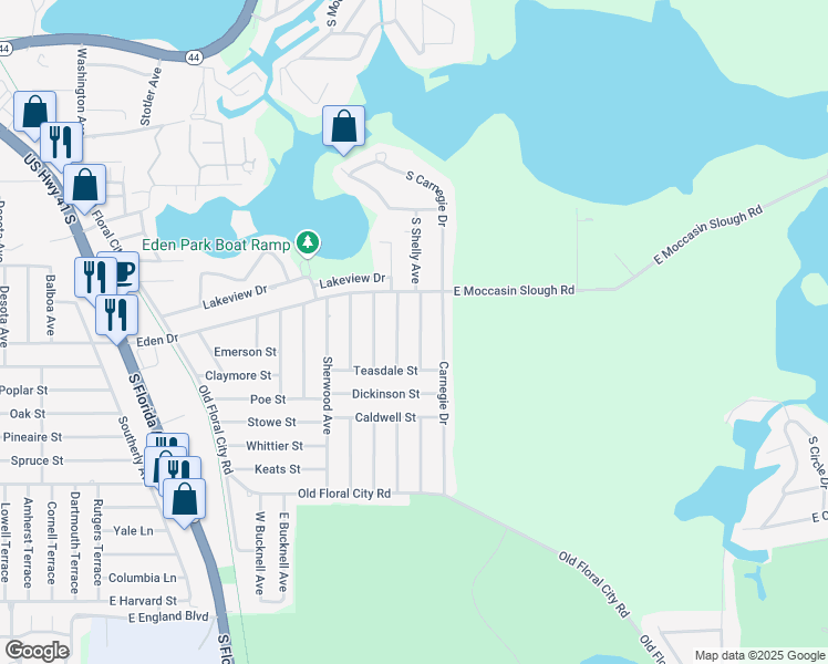 map of restaurants, bars, coffee shops, grocery stores, and more near 731 Shelly Terrace in Inverness