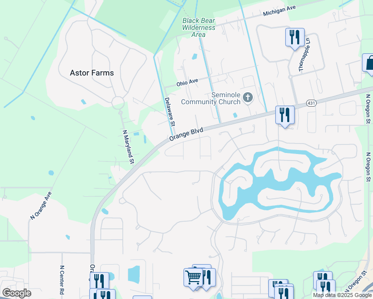 map of restaurants, bars, coffee shops, grocery stores, and more near 5306 Bristol Cone Way in Sanford